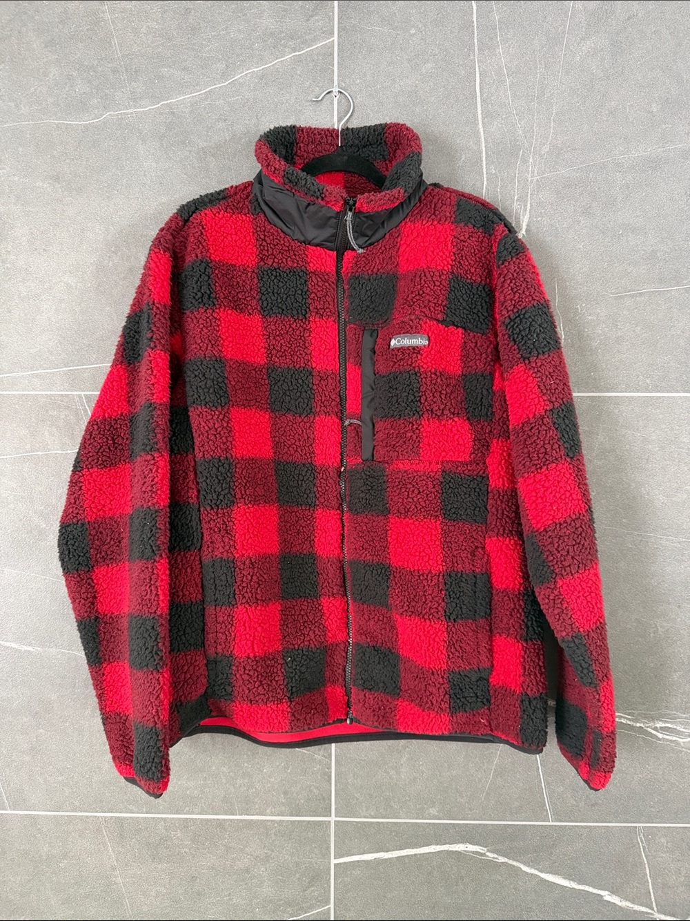 Columbia Red & Black Buffalo Plaid Sherpa Jacket - Men’s Large